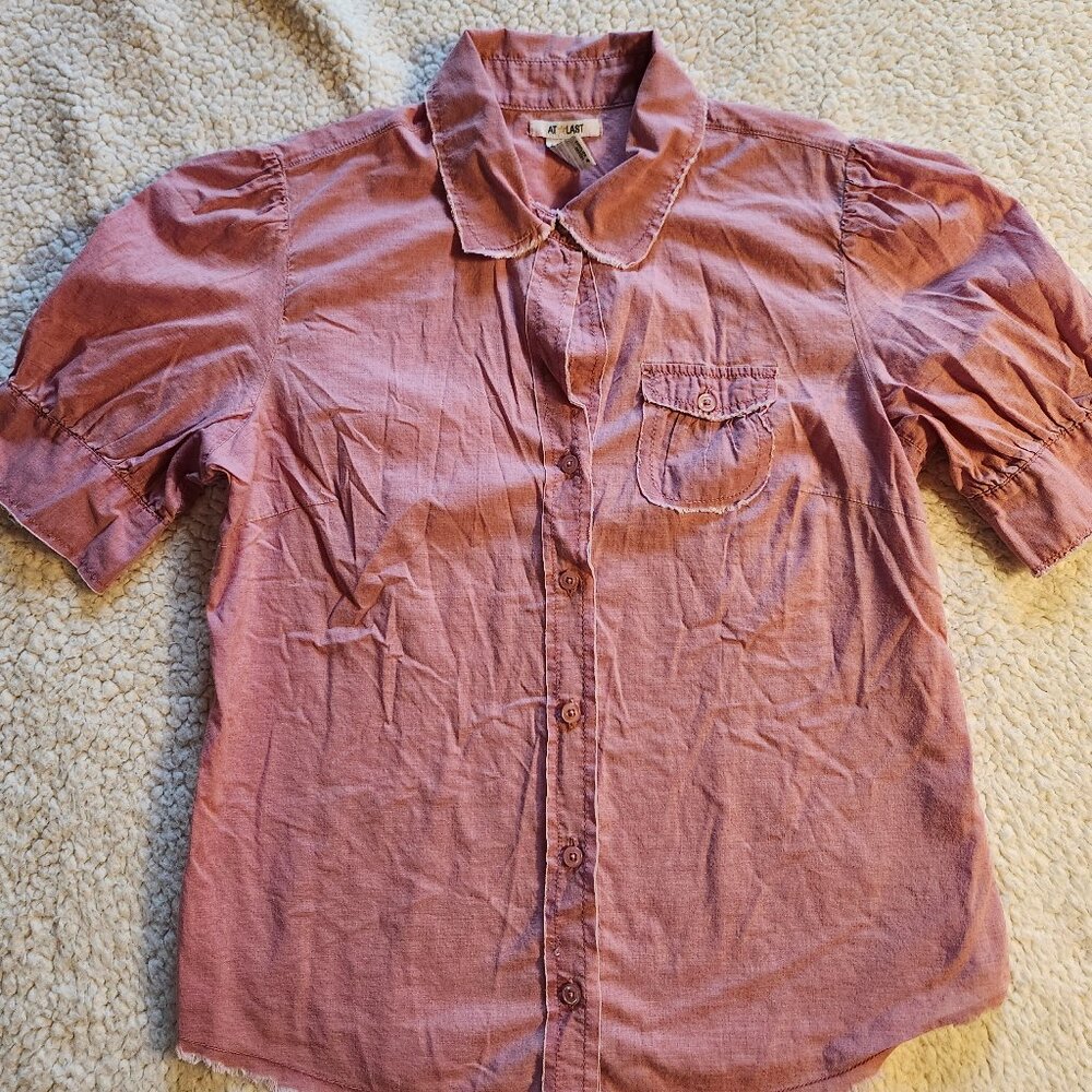 Puff sleeve button up shirt